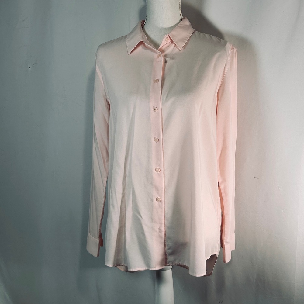 Uniqlo Womens Pale Pink Long Sleeve Button Down Blouse Shirt Size M
